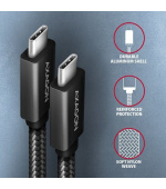 AXAGON BUCM32-CM15AB, SPEED+ kabel USB-C <-> USB-C, 1.5m, USB 20Gbps, PD 100W 5A, 4K HD, ALU, oplet, černý