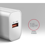AXAGON ACU-QC18W, Nabíječka do sítě 18W, 1x port USB-A, QC3.0/AFC/Apple, bílá