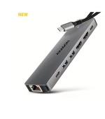 AXAGON HMC-7HX2, USB 5Gbps hub, 2x USB-A, USB-C, 2x HDMI 4k/60Hz, RJ-45 GLAN, PD 100W, kabel USB-C 15cm