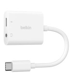 Belkin USB-C adaptér/rozdvojka 1x USB-C M/ 1x USB-C F napájení 60W + 1x 3,5mm jack, bílá