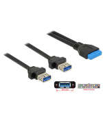 Delock Kabel USB 3.0 pin konektor samice 2,00 mm 19 pin > 2 x USB 3.0 Typ-A samice panel pro montáž 80 cm
