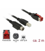 Delock PoweredUSB kabel samec 24 V > USB Typ-B samec + Hosiden Mini-DIN 3 pin samec 2 m pro POS tiskárny a terminály