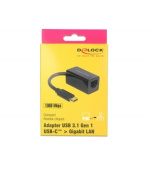 Delock Adaptér Super Speed USB (USB 3.1 Gen 1) s USB Type-C™ samec > Gigabit LAN 10/100/1000 Mbps kompaktní černý