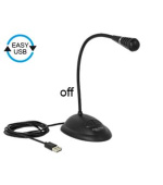 Delock USB mikrofon s husím krkem, stojánkem a tlačítky ztlumení, zapnutí a vypnutí