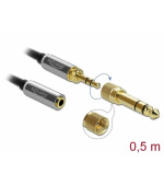 Delock Stereofonní prodlužovací kabel s tríkolíkovou zástrckou 3,5 mm na zásuvku rozmeru 6,35 mm 0,5m