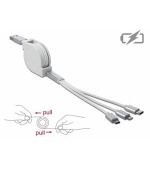 Delock Zatažitelný kabel USB 3 in 1 pro konektory osmipinový / Micro USB / USB Type-C™, bílý