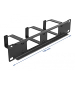 Delock 10” vyvazovací panel pro správu kabelů, 2 otvory a 3 háčky, 1U, černý