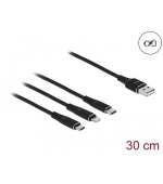 Delock Nabíjecí kabel USB 3 v 1 pro Lightning™ / Micro USB / USB Type-C™, 30 cm černá