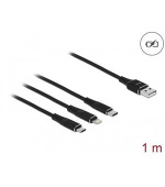 Delock Nabíjecí kabel USB 3 v 1 pro Lightning™ / Micro USB / USB Type-C™, 1 m černá