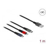 Delock Nabíjecí kabel USB 3 v 1 pro Lightning™ / Micro USB / USB Type-C™, 1 m, trojbarevný