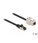 Delock Kabel ze zástrčky RJ45 na zásuvku RJ45 modulu Keystone, Cat.6A, délka 1 m, černý