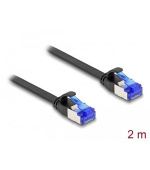 Delock RJ45 Plochý spojovací kabel ze zástrčky na zástrčku, Cat.6A, ohebný, 2 m, černý