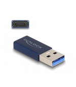 Delock Adaptér USB 10 Gbps, ze zástrčkového konektoru USB Typu-A na zásuvkový konektor USB Type-C™, aktivní modrý