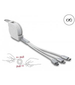 Delock Zatažitelný kabel USB Type-C™ 3 in 1 pro konektory osmipinový / Micro USB / USB Type-C™, bílý