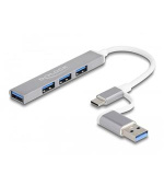 Delock 4 portový tenký USB Hub s USB Type-C™ nebo USB Typu-A na 3 x USB 2.0 Typ-A samice + 1 x USB 5 Gbps Typ-A samice