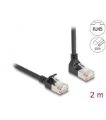 Delock Síťový kabel RJ45 Cat.6A S/FTP, Slim, zalomený nahoru o 90° / přímý, 2 m, černý