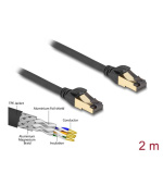 Delock Síťový kabel RJ45 Cat.6A zástrčky na zástrčku, S/FTP, černý, délky 2 m, Cat.7, silné tloušťky, vhodný pro průmysl