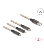 Delock Nabíjecí kabel USB RGB 3 v 1 z Typ-A na Lightning™ / Micro USB / USB Type-C™, 1,20 m