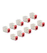Delock Modul Keystone ze zásuvkového konektoru RJ45 na LSA Cat.6A, beznástrojový, červená, sada 10 kusů