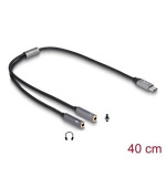 Delock Sluchátkový adaptér ze zástrčkového konektoru USB Type-C™, DAC 24 Bit / 96 kHz Hi-Res na 2 x 3 pin 3,5 jack
