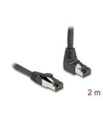 Delock Síťový kabel RJ45 Cat.8.1 S/FTP, zalomený nahoru o 90° / přímý, 2m, černý