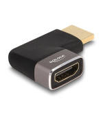 Delock Adaptér HDMI, ze zástrčky na zásuvku, 90° zahnutá doleva 8K 60 Hz, šedá kovová