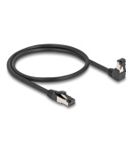 Delock Síťový kabel RJ45 Cat.8.1 S/FTP, zalomený dolů o 90° / přímý, 0,5 m, černý