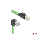Delock Síťový kabel RJ45, Cat.6A zástrčky na zástrčky pravoúhlý dolů SF/UTP vhodné pro řetězení PUR (TPU) 1 m zelený