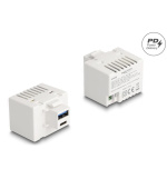 Delock Modul Keystone s nabíjecími porty USB Typ-A a USB Type-C™, PD 20 W, bílý