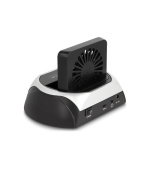 Delock Dokovací stanice USB 10 Gbps pro HDD nebo SSD 2.5” / 3.5” SATA nebo pro M.2 NVMe PCIe nebo SSD SATA s ventilátorem