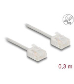 Delock Síťový kabel rozhraní RJ45 Cat.6, UTP Ultra Slim, 0,3 m, šedá s krátkými zástrčkami
