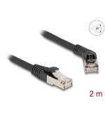Delock Síťový kabel RJ45 Cat.6A S/FTP, ze zástrčky zalomené doprava 45° na přímou zástrčku, 2 m, černý