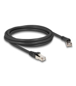 Delock Síťový kabel RJ45 Cat.8.1 S/FTP, ze zástrčky zalomené doprava 45° na přímou zástrčku, až 40 Gbps, 2 m, černý