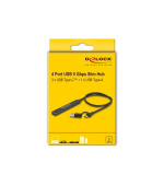 Delock 4 portový štíhlý USB Hub z USB Type-C™ nebo USB Typ-A na 3 x USB 5 Gbps USB Type-C™ + 1 x USB 5 Gbps Typ-A