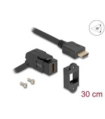 Delock Montáž na panel, HDMI, z úhlové zásuvky (45°) na zástrčku HDMI, s kabelem délky 30 cm, 8K 60 Hz, černá