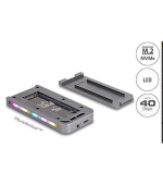 Delock Pouzdro s rozhraním USB 40 Gbps na 1 x M.2 NVMe SSD v herním stylu s LED a ventilátorem – beznástrojový