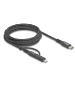 Delock Kabel USB 2 v 1, z rozhraní USB Type-C™ na USB Type-C™ / Lightning™, pro iPhone™ a iPad™, 2 m, MFi, 60 W