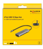 Delock Hub USB 10 Gbps se 4 porty USB Typ-A, s konektorem USB Type-C™ a s dalším napájecím portem