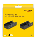 Delock Externí 4 portový rozbočovač USB 5 Gbps, 2 x USB Typ-A a 2 x USB Type-C™, s pojistným šroubem