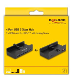 Delock Externí 4 portový rozbočovač USB 5 Gbps, 3 x USB Typ-A a 1 x USB Type-C™, s pojistným šroubem