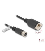 Delock Kabel M12 D-kódovaný, z 4 pinové zásuvky na zásuvku RJ45, k instalaci, Cat.5e, FTP, 1 m, černý