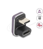 Delock USB-C adaptér 180° úhel 40 Gb/s PD 3.1 240 W samec na samici ve tvaru U 8K 60 Hz kovový