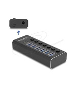 Delock 7portový USB hub se 4 porty 10 Gb/s a 4 porty pro rychlé nabíjení s přepínačem a osvětlením