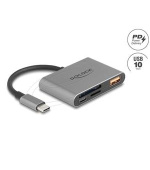 Delock Čtečka karet USB-C pro paměťové karty SD a Micro SD + port USB 10 Gb/s typu A a USB typu C PD 2.0 85 W