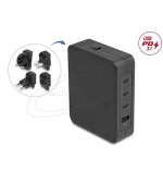 Delock USB GaN nabíječka 3 x USB Type-C PD 3.1 a 1 x USB Type-A s 145 W včetně napájecího adaptéru pro EU / USA / UK