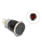 Delock Push Switch pro instalaci černý 16 mm 12 V 5 x pájené připojení LED červený symbol napájení + kroužek