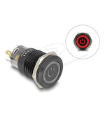 Delock Push Switch pro instalaci černý 19 mm 12 V 5 x pájené připojení LED červený symbol napájení + kroužek