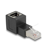 Delock Adaptér ze zástrčky RJ45 na zásuvku RJ45, Cat.6A, zahnutý nahoru v úhlu 90°