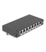 Delock Mini Desktop Patch Panel RJ45 jack 8 porty Cat.6A stíněný černý - pro montáž na stůl, zeď nebo DIN lištu