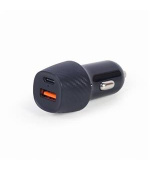 Gembird Nabíječka do auta, 1x USB, 1x Type-C PD fast charger, QC3.0, 18 W, černá